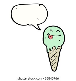 cartoon ice cream cone with speech bubble