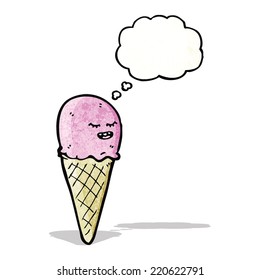 cartoon ice cream cone with thought bubble