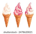 Cartoon Ice Cream Cone Vector Icon Isolated on White Background. Classic ice cream cone overflowing with colorful sprinkles. The sweet treat is depicted in a bright and whimsical style