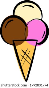 Cartoon Ice Cream In a Cone Vector Illustration