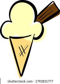 Ice crema de caricatura en una ilustración de un vector de cono