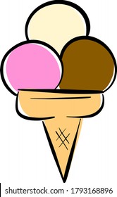 Cartoon Ice Cream In a Cone Vector Illustration