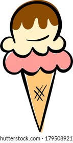 Cartoon Ice Cream In a Cone Vector Illustration