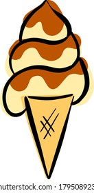 Ice crema de caricatura en una ilustración de un vector de cono