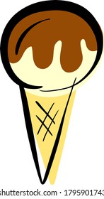 Ice crema de caricatura en una ilustración de un vector de cono