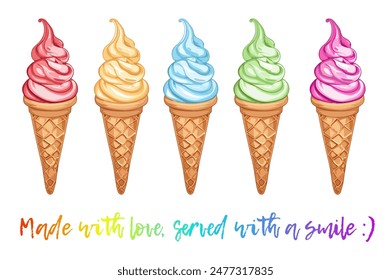 Cartoon Ice Cream Cone Vector Icon Isolated on White Background. Classic ice cream cone overflowing with colorful sprinkles. The sweet treat is depicted in a bright and whimsical style