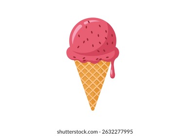 Cartoon Ice Cream Cone Vector. Cute dessert illustration with colorful sprinkles in whimsical style.