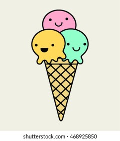 cartoon ice cream cone - vector illustration.