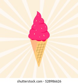 Cartoon ice cream cone vector illustration. Doodle food concept for design t-shirt print, poster, card, stickers