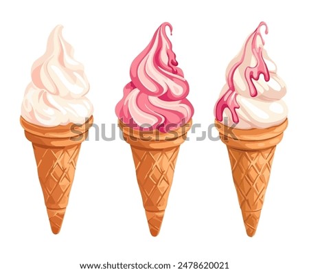 Cartoon Ice Cream Cone Vector Icon Isolated on White Background. Classic ice cream cone overflowing with colorful sprinkles. The sweet treat is depicted in a bright and whimsical style