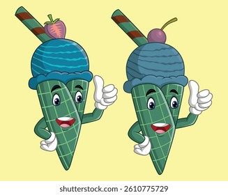 Cartoon ice cream cones giving thumbs up vector illustration