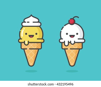Cartoon ice cream cones. Vector illustration.