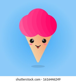 cartoon ice cream, with a cute smile expression