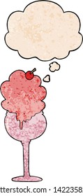 cartoon ice cream desert with thought bubble in grunge texture style