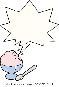 cartoon ice cream dessert in bowl with speech bubble