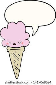 cartoon ice cream with face with speech bubble