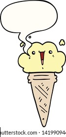 cartoon ice cream with face with speech bubble