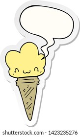 cartoon ice cream with face with speech bubble sticker
