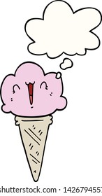 cartoon ice cream with face with thought bubble