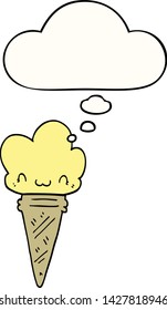 cartoon ice cream with face with thought bubble