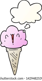 cartoon ice cream with face with thought bubble in smooth gradient style