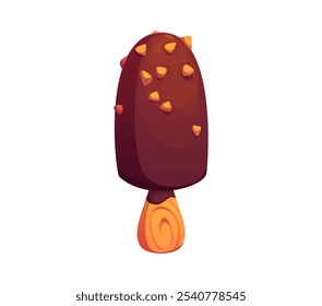 Helado de dibujos animados, paletas de comida rápida, barra de esquimales con nueces rociadas. Vector de postre cremoso dulce, helado en palo con chocolate o glaseado de cacao. Producto lácteo, comida congelada del verano, bocado aislado