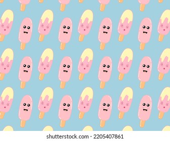 Cartoon Ice Cream Flavor Strawberries Pattern Seamless Vector 
