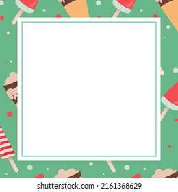 Cartoon Ice Cream Frame Vector For Flayer, Blank, Price Or Social Media, Mock Up Or Greeting Card, Party Invitation