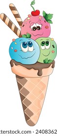 Cartoon Ice Cream. Funny Vector Illustration.