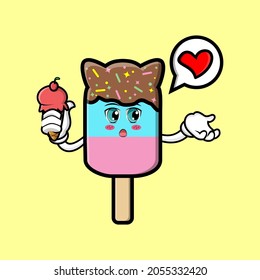 A cartoon ice cream holding cone ice cream vector image on orange background cartoon icon illustration design isolated flat cartoon style