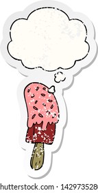 cartoon ice cream lolly with thought bubble as a distressed worn sticker