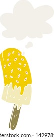 cartoon ice cream lolly with thought bubble in retro style