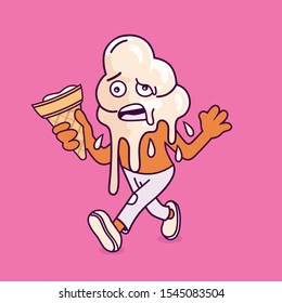 cartoon ice cream melting in the heat 
