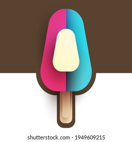 Cartoon ice cream in modern geometric paper cut style. Minimalistic colorful design element. Vector illustration.