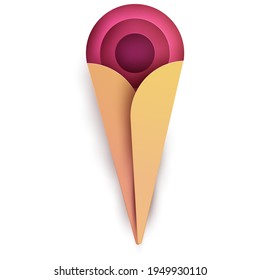 Cartoon ice cream in modern geometric paper cut style. Minimalistic colorful design element isolated on white background. Vector illustration.