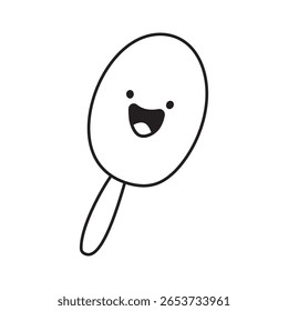 cartoon ice cream in outline, vector illustration, funny character face with cheerful emotion for coloring book
