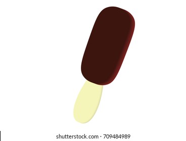 Cartoon ice cream. Popsicle on wooden stick, 3D