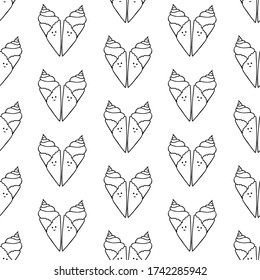 Helado de dibujos animados. Patrón sin foco con helado Doodle. Dibujo de contorno negro sobre fondo blanco. Ilustración vectorial. Impresión para textiles, cubiertas para portátiles, papel de envoltura.