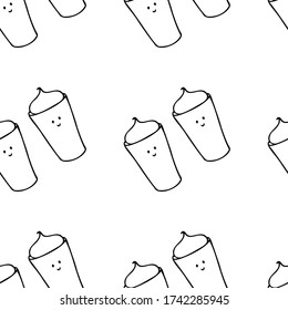 Cartoon ice cream. Seamless pattern with Doodle ice cream. Black outline drawing on a white background. Vector illustration. Print for textiles, notebook covers, wrapping paper.