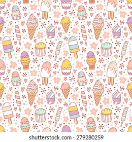 Cartoon ice cream seamless pattern