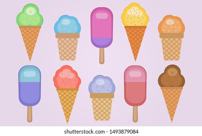 
Cartoon ice cream. Set of colorful ice cream.