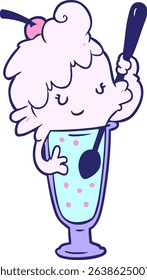 cartoon ice cream soda girl in bright neon colors