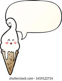 cartoon ice cream with speech bubble in smooth gradient style