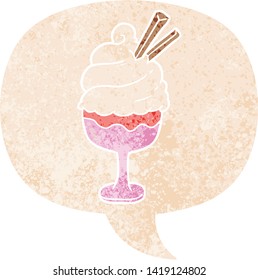 Cartoon-Eis mit Sprachblase im brüchigen Retro-Stil