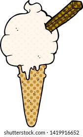 cartoon ice cream with speech bubble in comic book style
