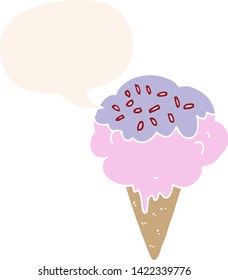 Cartoon-Eis mit Sprachblase im Retro-Stil