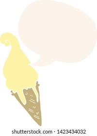 cartoon ice cream with speech bubble in retro style