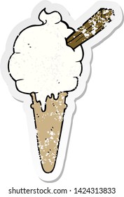 cartoon ice cream with speech bubble distressed distressed old sticker