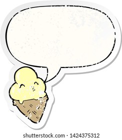 cartoon ice cream with speech bubble distressed distressed old sticker