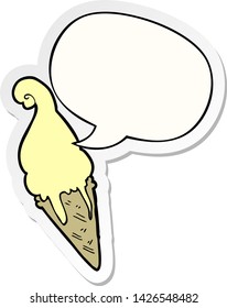 helado de dibujos animados con pegatina de burbujas de habla